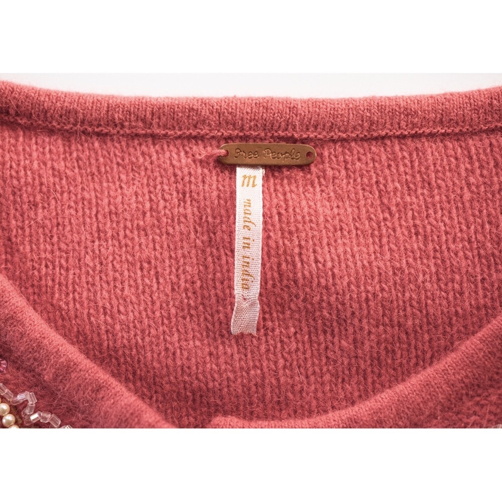 Vintage Free People Coral Wool & Angora Sweater with Beadwork Embroidery - Picture 14 of 14